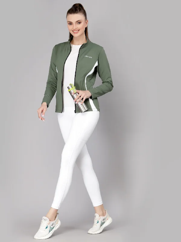 JUMP USA Women Duck Green & White Solid Polyester Hiking Jacket Seamless Knitted Crochet JUMP USA Women Duck Green & White Solid Polyester Hiking Jacket Seamless Knitted Crochet