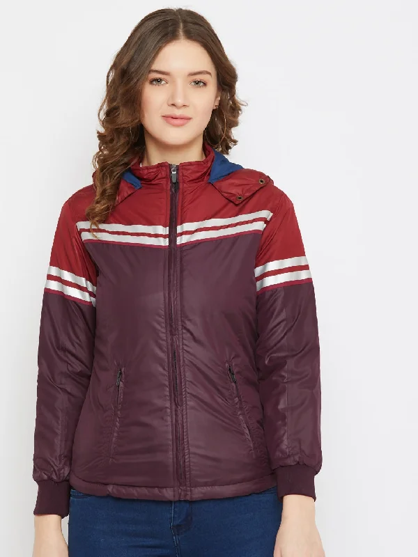 JUMP USA Women Maroon Colourblocked Bomber Jacket Welt Pockets Slit Pockets Flap Pockets JUMP USA Women Maroon Colourblocked Bomber Jacket Welt Pockets Slit Pockets Flap Pockets