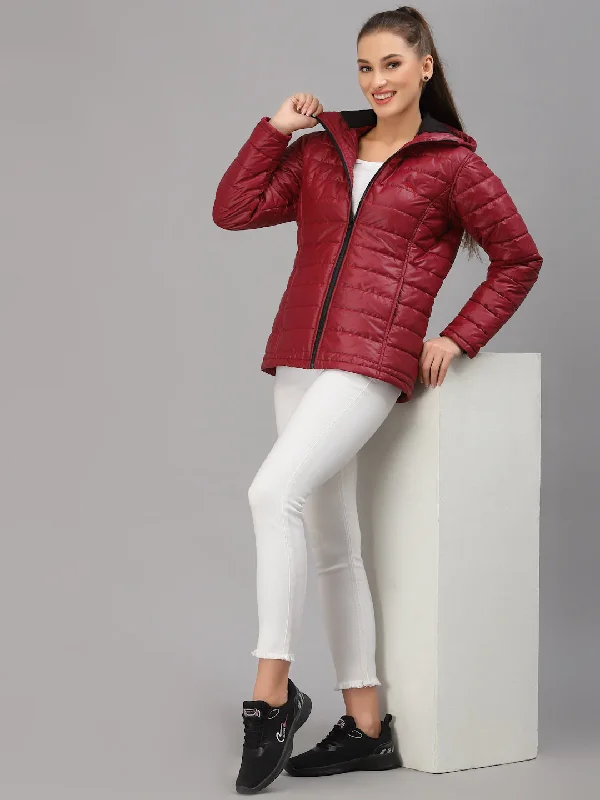 JUMP USA Women Maroon Solid Active Wear Jacket With Hood Mesh Blend Leather Blend Suede Blend JUMP USA Women Maroon Solid Active Wear Jacket With Hood Mesh Blend Leather Blend Suede Blend