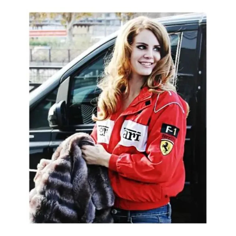Lana Del Rey Ferrari Red Jacket Fitted T-Shirt Seamless Stretchy