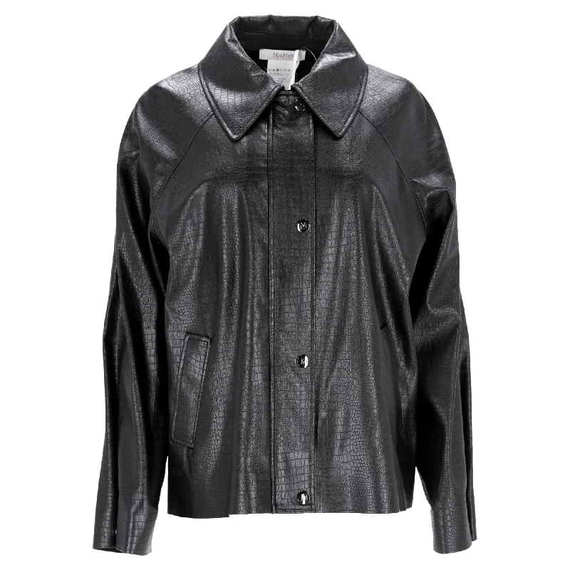 Max Mara Nepal Embossed Faux Leather Shirt Jacket in Black Polyester Terry Blend Velvet Blend Canvas Blend Max Mara Nepal Embossed Faux Leather Shirt Jacket in Black Polyester Terry Blend Velvet Blend Canvas Blend