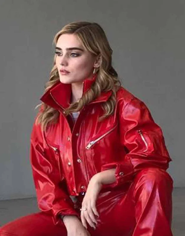 Meg Donnelly Red Jacket Lace Blend Ribbed Blend Corduroy Blend