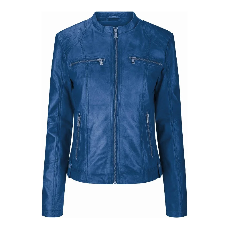 New Ladies Womens Real Leather Slim Fit Soft Zip Biker Style Jacket Handmade Hand-knitted Hand-woven New Ladies Womens Real Leather Slim Fit Soft Zip Biker Style Jacket Handmade Hand-knitted Hand-woven