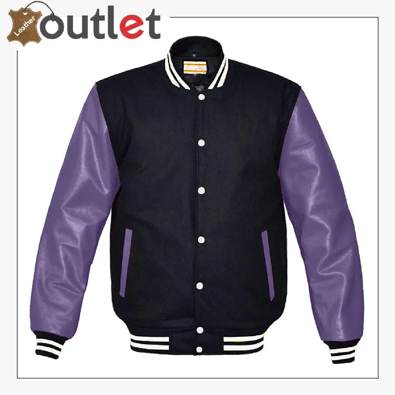 Original American Varsity Real Purple Leather Jacket For Women Houndstooth Herringbone Solid Original American Varsity Real Purple Leather Jacket For Women Houndstooth Herringbone Solid