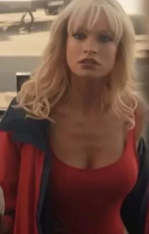 Pam and Tommy Pamela Anderson Red Jacket Embroidered Appliqued Beaded
