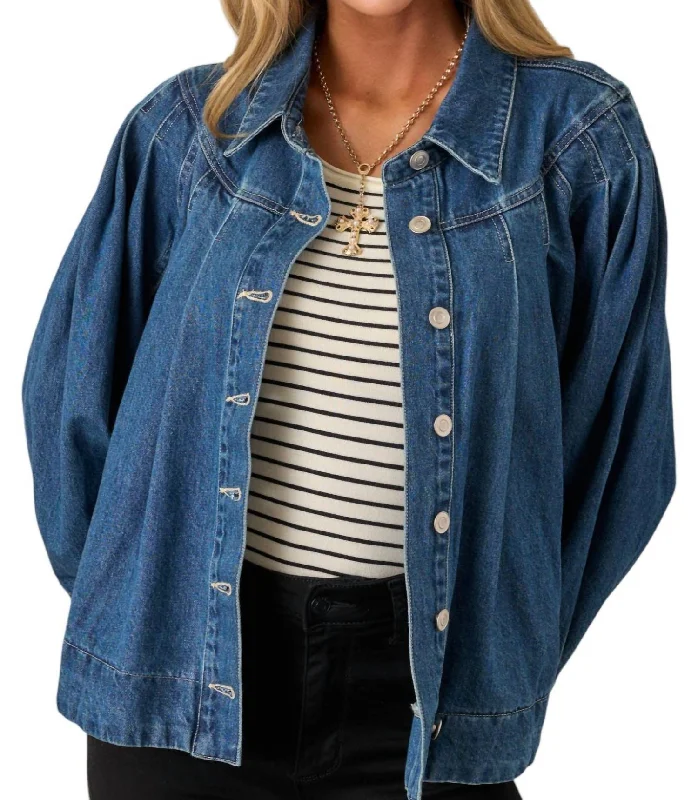Pleated Jacket In Denim Basic T-Shirt Crew Neck Short Sleeve