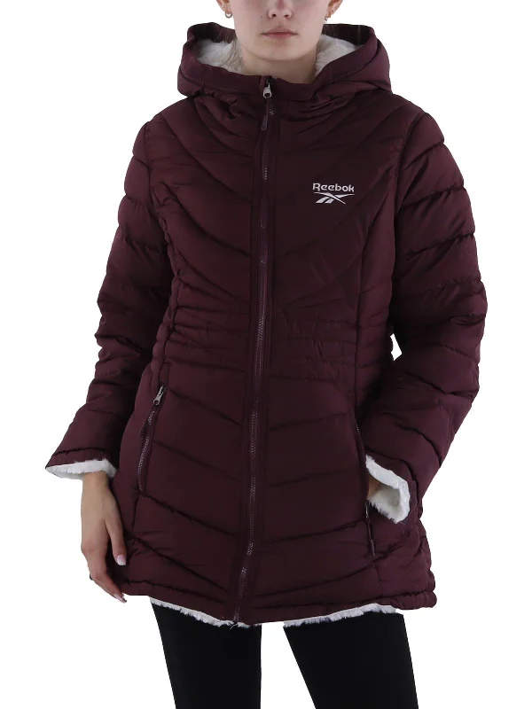Plus Womens Insulated Hooded Puffer Jacket Collared T-Shirt Boat Neck A-Line
