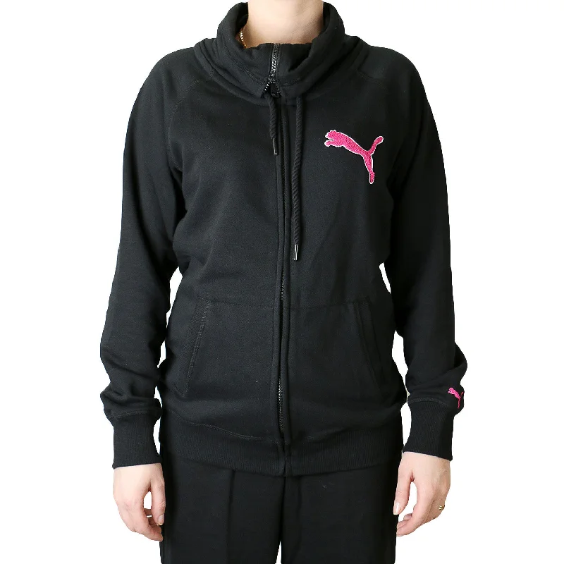 Puma SP Full Zip Cowl Sweater Terry Sweat Jacket - Black - Womens Wool Fabric Cashmere Fabric Tweed Fabric Puma SP Full Zip Cowl Sweater Terry Sweat Jacket - Black - Womens Wool Fabric Cashmere Fabric Tweed Fabric