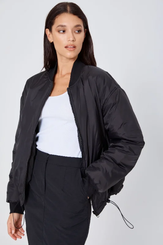 ROZALIA x ATOIR Womens The Bomber Jacket Black Cotton Fabric Linen Fabric Terry Fabric ROZALIA x ATOIR Womens The Bomber Jacket Black Cotton Fabric Linen Fabric Terry Fabric