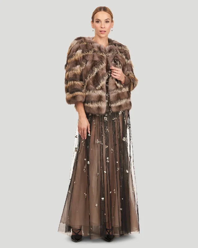 Sable and Fox Intarsia Jacket Elasticated Padded Insulated