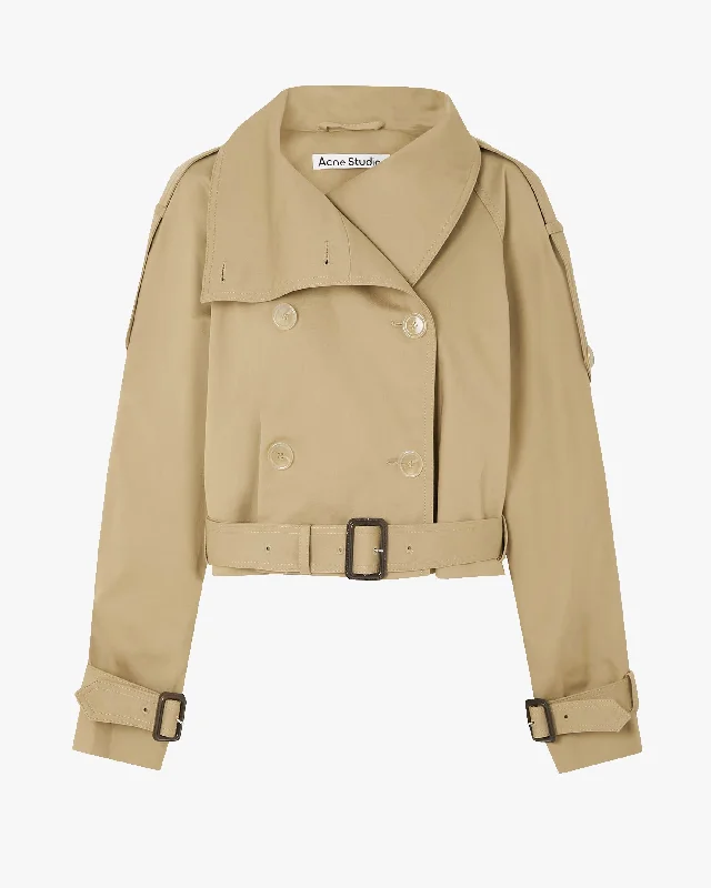 Short Trench Jacket Front Pockets Side Pockets Patch Pockets