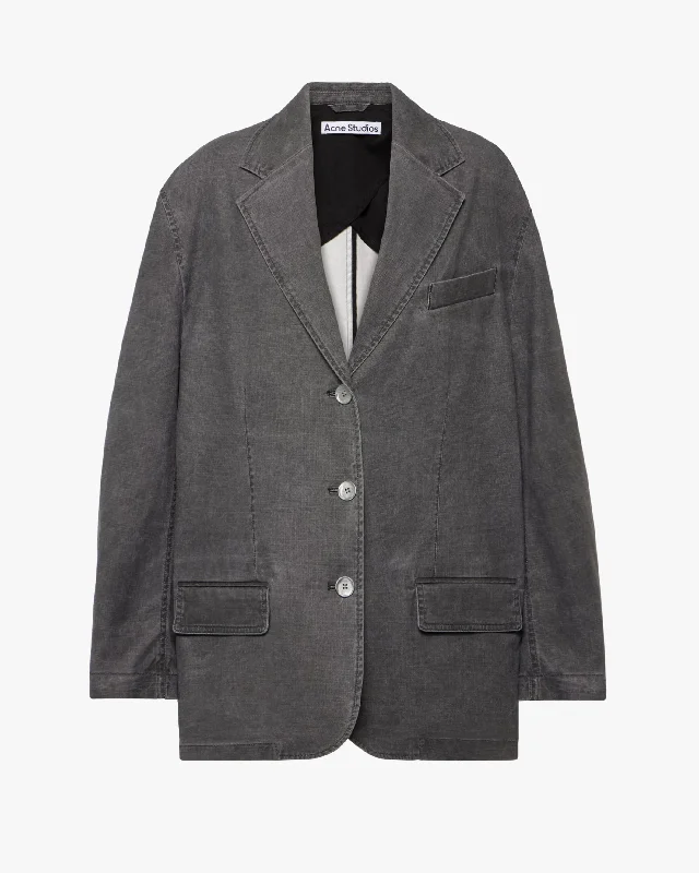 Coated Canvas Suiting Jacket Notch Collar Peter Pan Collar Cowl Neck