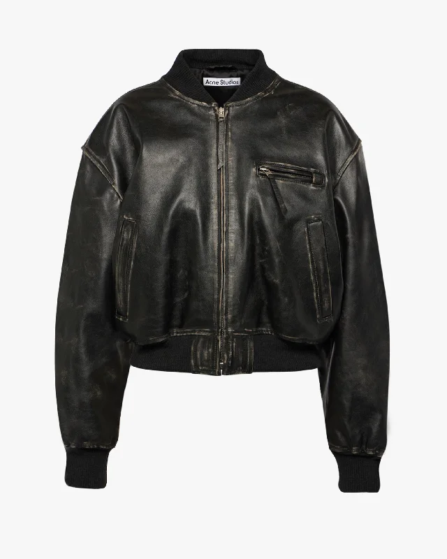 Leather Bomber Jacket Cashmere Blend Cotton Blend Poly Blend