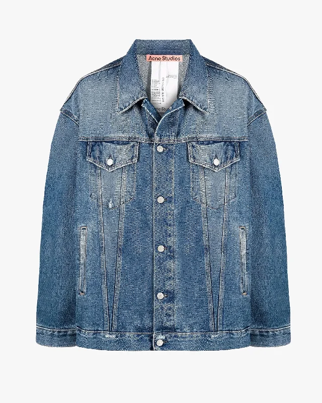 Oversized Vintage Denim Jacket Silk Blend Satin Velvet