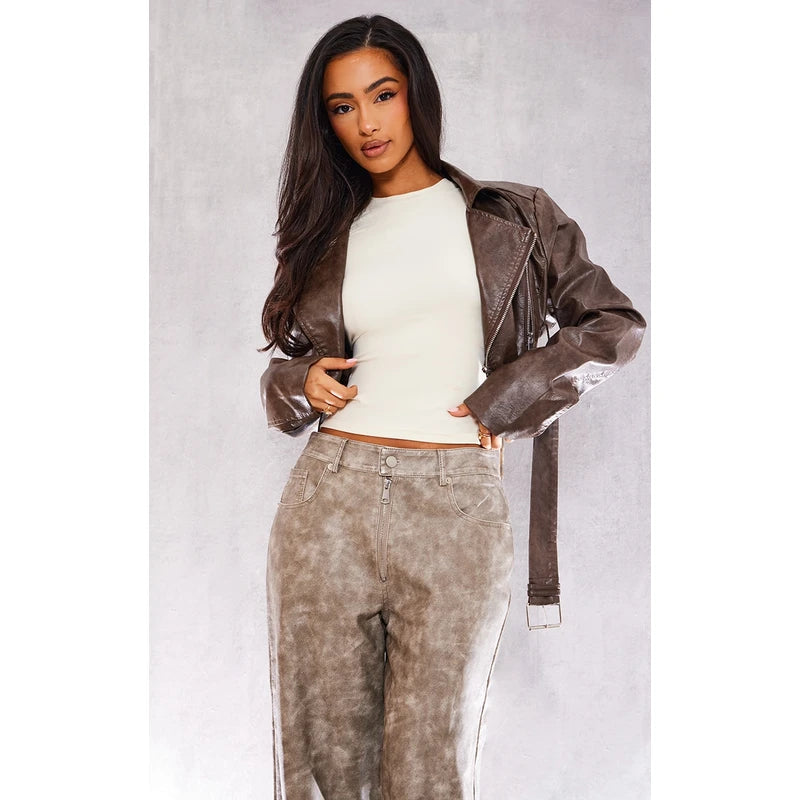 Super Cropped Petite Dark Belted Brown Biker Jacket Terry Blend Velvet Blend Canvas Blend Super Cropped Petite Dark Belted Brown Biker Jacket Terry Blend Velvet Blend Canvas Blend