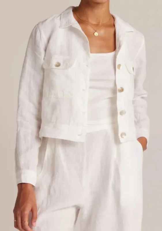 Utility Crop Jacket In White Mesh Fabric Canvas Fabric Denim Fabric