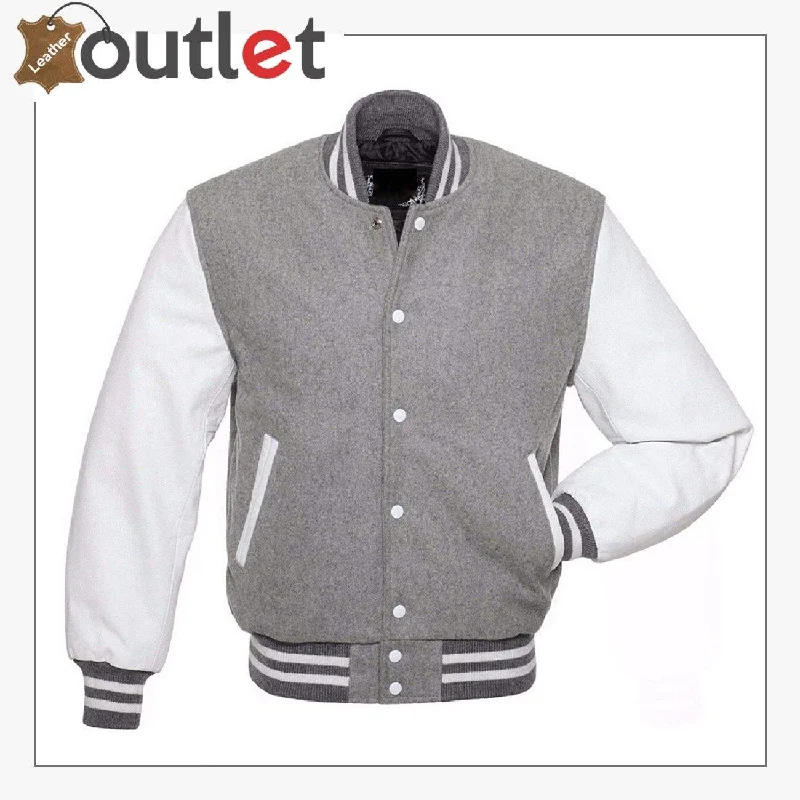 Varsity Baseball Leather Jacket For Women Solid Color Striped Floral