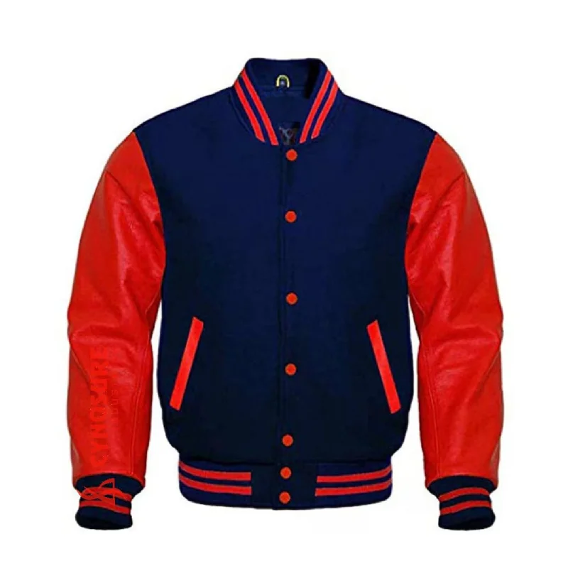 Varsity Jacket Navy Wool Body Genuine Red Leather jacket Basic T-Shirt Crew Neck Short Sleeve Varsity Jacket Navy Wool Body Genuine Red Leather jacket Basic T-Shirt Crew Neck Short Sleeve