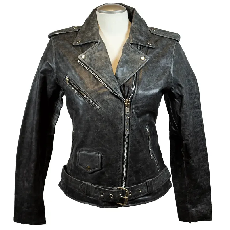 BOL Women's Biker Style Leather Jacket Zippered Buttoned Snapped
