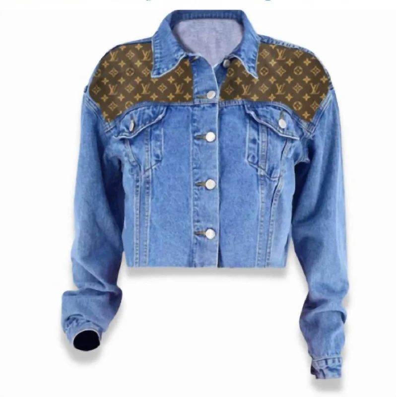 Women's Cropped Jean Jacket In Denim Cotton Fabric Linen Fabric Terry Fabric