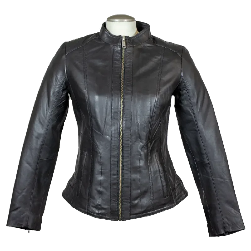 BOL Women's Zip Up Leather Jacket Basic T-Shirt Crew Neck Short Sleeve
