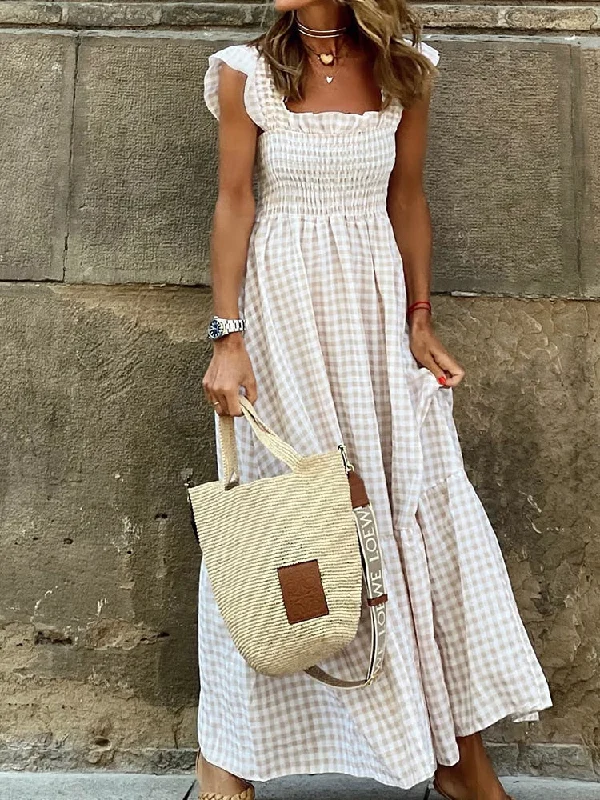 Zjkrl - 2023 New Summer Ruffle Sleeve Long Dress Retro Plaid Printed Beach Maxi Dress Women Sexy Square Neck Loose Hem A-Line Dress Fashionable Chiffon Maxi Dress Zjkrl - 2023 New Summer Ruffle Sleeve Long Dress Retro Plaid Printed Beach Maxi Dress Women Sexy Square Neck Loose Hem A-Line Dress Fashionable Chiffon Maxi Dress