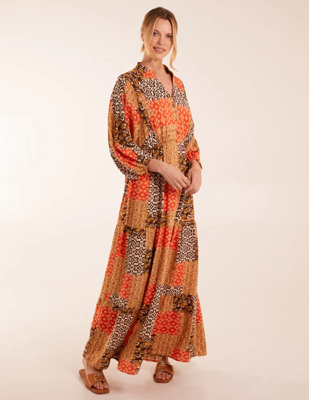 Abstract Pattern Maxi Dress Trendy Floral Print Maxi Dress