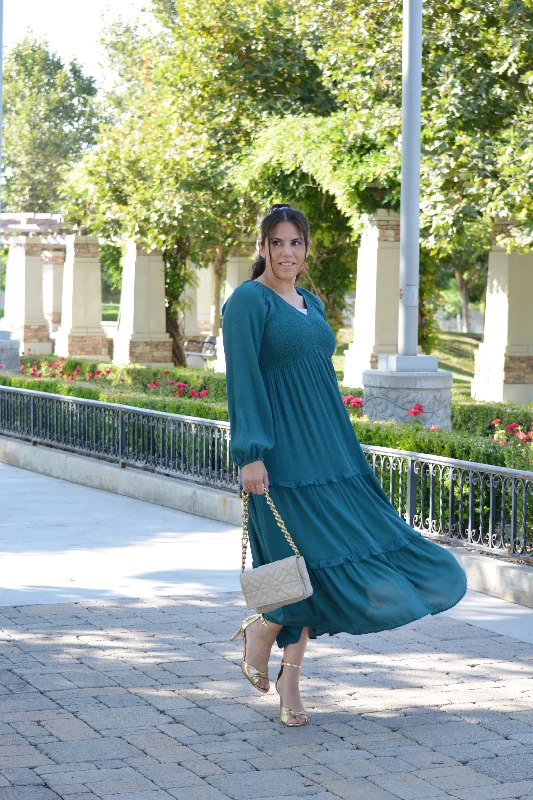 Addilyn Emerald Smocked Maxi Dress Comfortable Cotton Maxi Dress