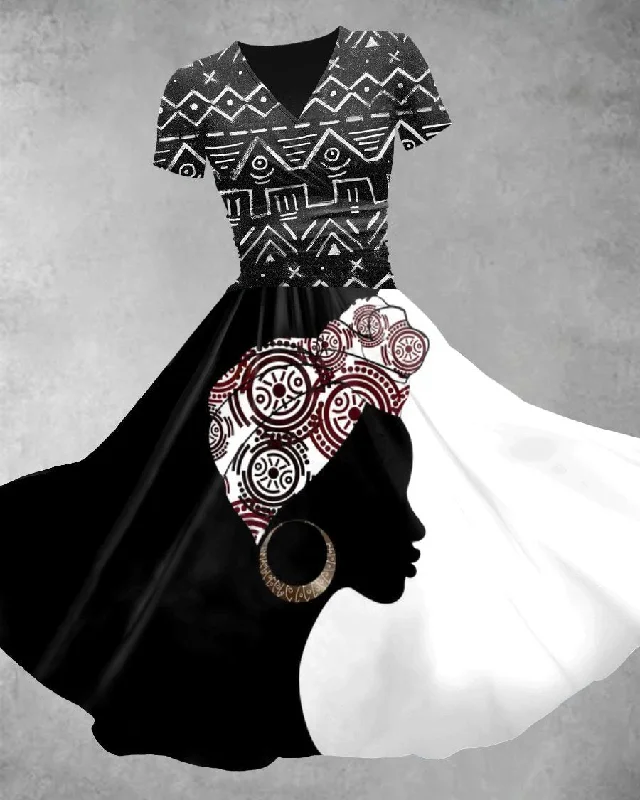 African Woman Graffiti Art Maxi Dress Chic Button-Up Maxi Dress
