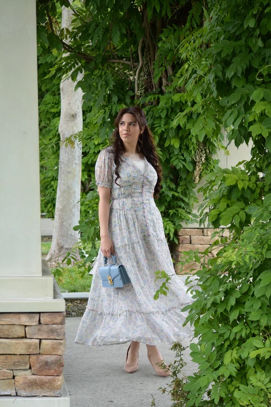 Alvia Small Blue Floral Maxi Dress Comfortable Maxi Dress with Slits