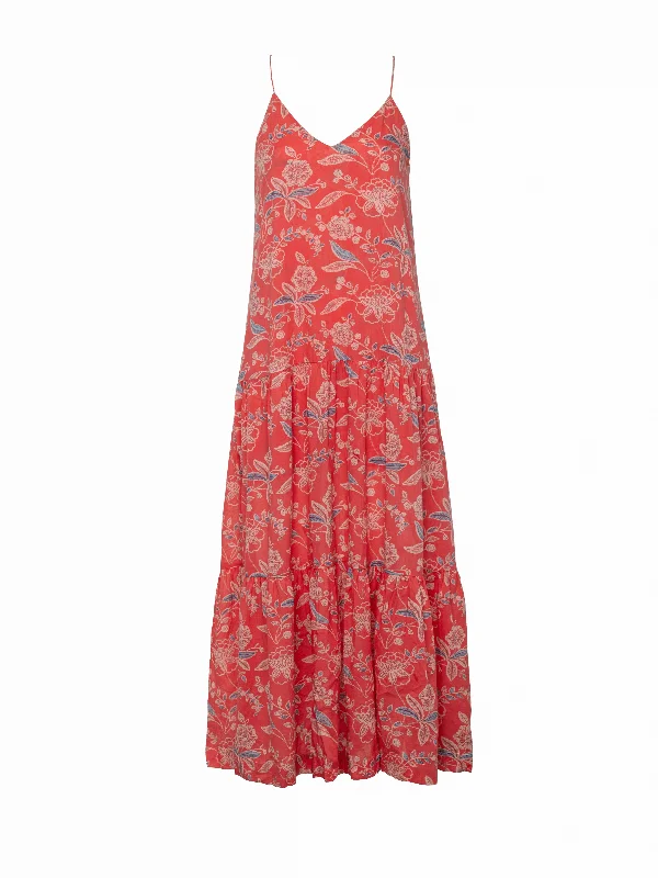 Artemisia Maxi Dress - Red Floral by Desert Queen Fashionable High-Low Maxi Dress