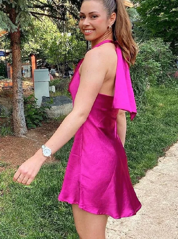 Zjkrl - Backless Rose Red Halter Satin Dress Summer Sleeveless Short Party Club Sundress Bowknot Lace Up Maxi Dress Vestidos Comfortable Ruffle Hem Maxi Dress Zjkrl - Backless Rose Red Halter Satin Dress Summer Sleeveless Short Party Club Sundress Bowknot Lace Up Maxi Dress Vestidos Comfortable Ruffle Hem Maxi Dress