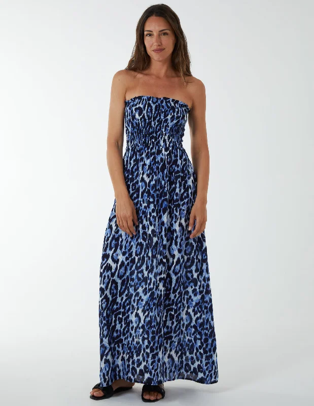 Bandeau Shirred Maxi Dress Stylish Maxi Dress with Pleats