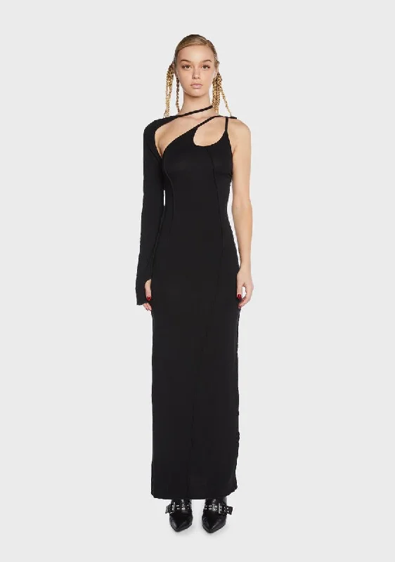 Black Cut-Out Cami Maxi Dress Trendy Satin Maxi Dress