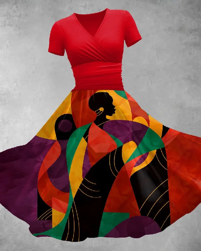 Black Woman Art Illustration Maxi Dress Cozy Ruffle Sleeve Maxi Dress