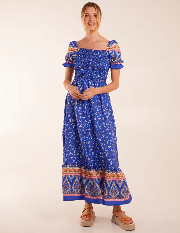 Milkmaid Shirred Floral Maxi Dress Stylish Button-Up Maxi Dress