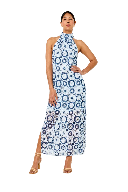 Brigitte Maxi Dress-Crochet-Ocean Multi by Cartolina Fashionable Halter Neck Maxi Dress Brigitte Maxi Dress-Crochet-Ocean Multi by Cartolina Fashionable Halter Neck Maxi Dress