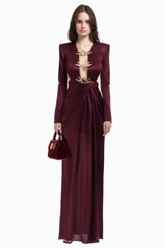 Buckle Detailed Draped Maxi Dress Chic Boho Print Maxi Dress