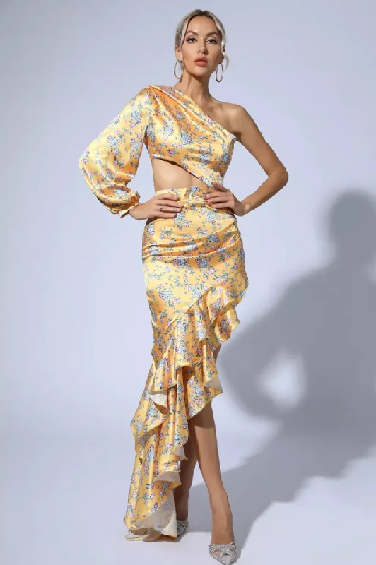 Cassidy One Shoulder Floral Maxi Dress Trendy Maxi Dress with Lace