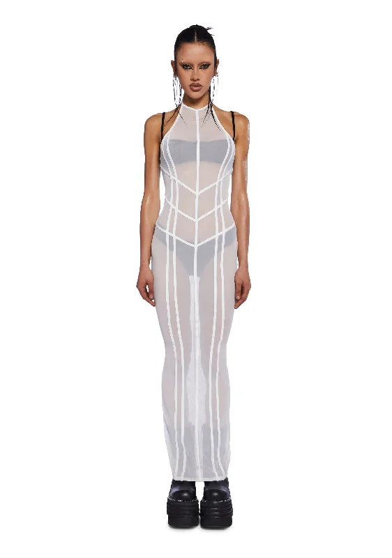 Charged Mesh Maxi Dress Casual Maxi Dress with Pockets