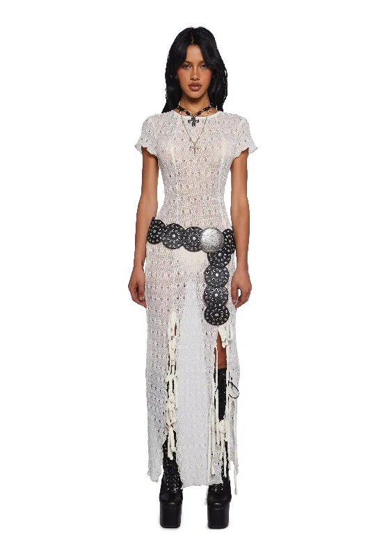 Chill Date Maxi Dress - White Cozy Ribbed Maxi Dress