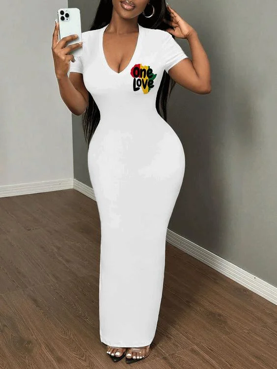 Colorblock One Love Print Short Sleeve Bodycon Maxi Dress Fashionable Asymmetrical Maxi Dress Colorblock One Love Print Short Sleeve Bodycon Maxi Dress Fashionable Asymmetrical Maxi Dress