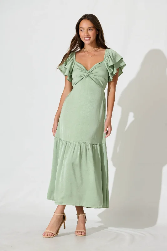 Constantine Maxi Dress In Pale Green Crinkle Satin Classic Tulle Maxi Dress