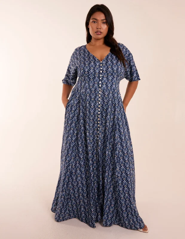 Curve Button Through Maxi Dress Stylish One-Shoulder Maxi Dress