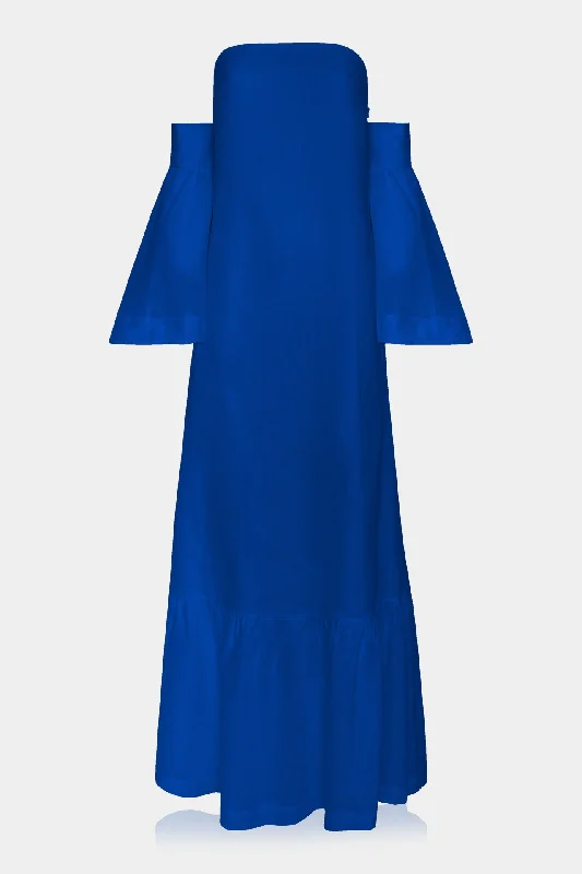 Designer Navy Blue Beautiful Maxi Dresses Elegant Pleated Maxi Dress