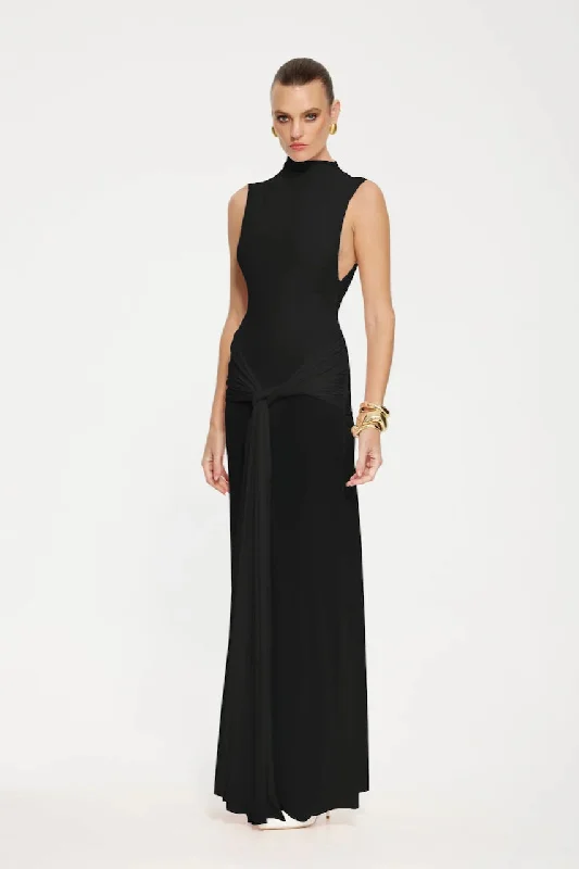 Effie Kats Roza Maxi Dress - Black Cozy Maxi Dress with Slit