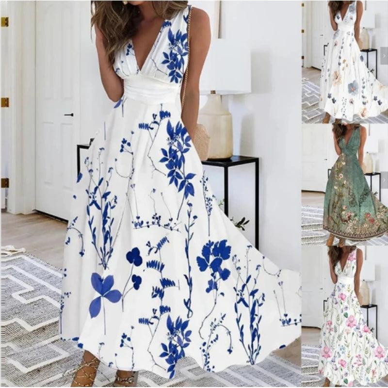 Bohemian V-neck Maxi Dress: Chic Summer Fashion Statement Elegant Tiered Maxi Dress