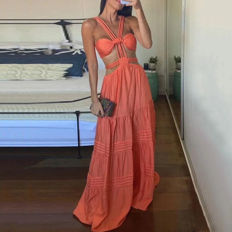 Bohemian Summer Maxi Dress: Sexy Backless Beach Attire Elegant Floral Maxi Dress