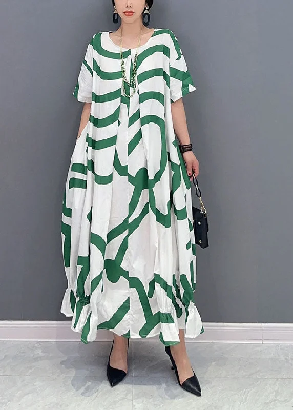 Fashion Green Striped Oversized Wrinkled Cotton Maxi Dresses Summer Elegant Sleeveless Maxi Dress Fashion Green Striped Oversized Wrinkled Cotton Maxi Dresses Summer Elegant Sleeveless Maxi Dress