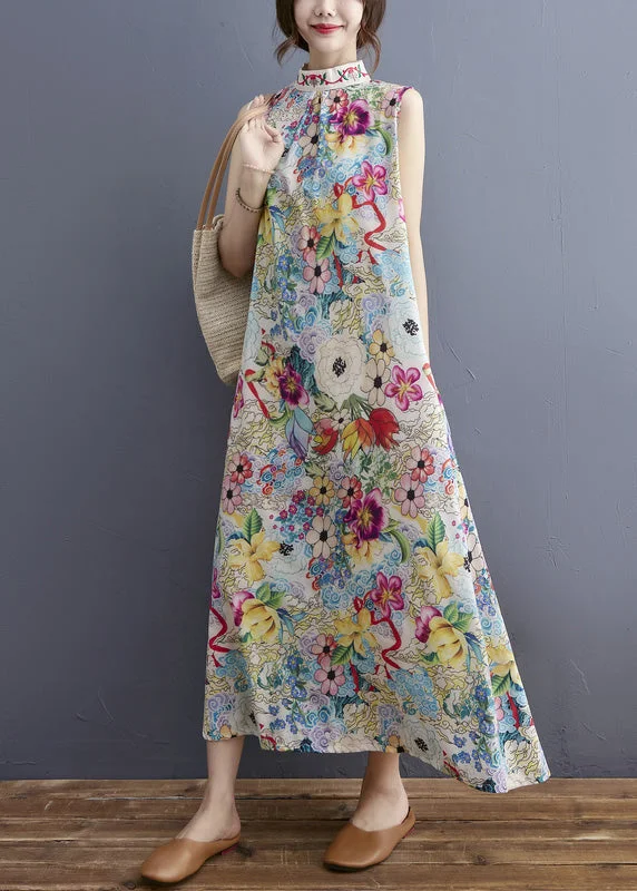 Fashion Turtleneck Print Holiday Maxi Dresses Summer Trendy Maxi Dress with Belt